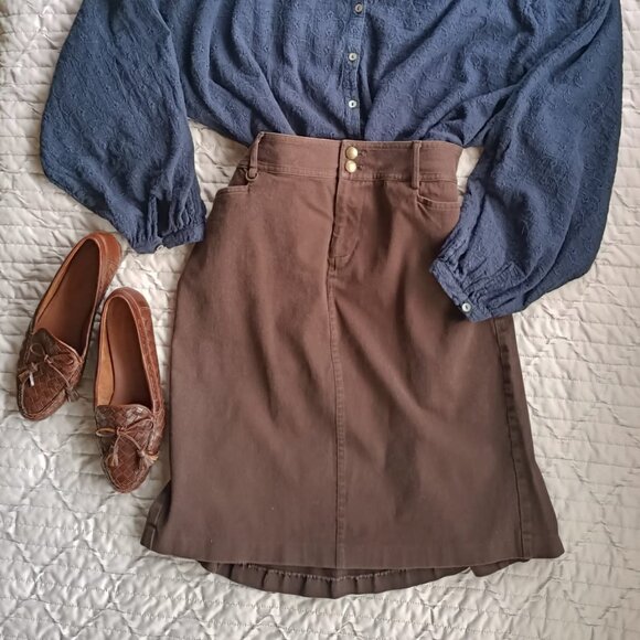 Chaps Brown Cotton Skirt - Size 6 - Stretch Fit - Picture 9 of 9